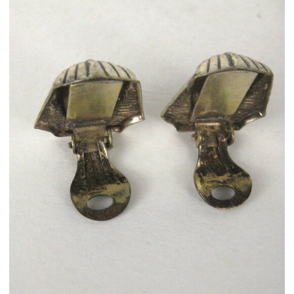 Egyptian Pharaoh Earrings CLIP ON Silvetone Vintage 1950 Estate Noveda - Picture 4 of 6